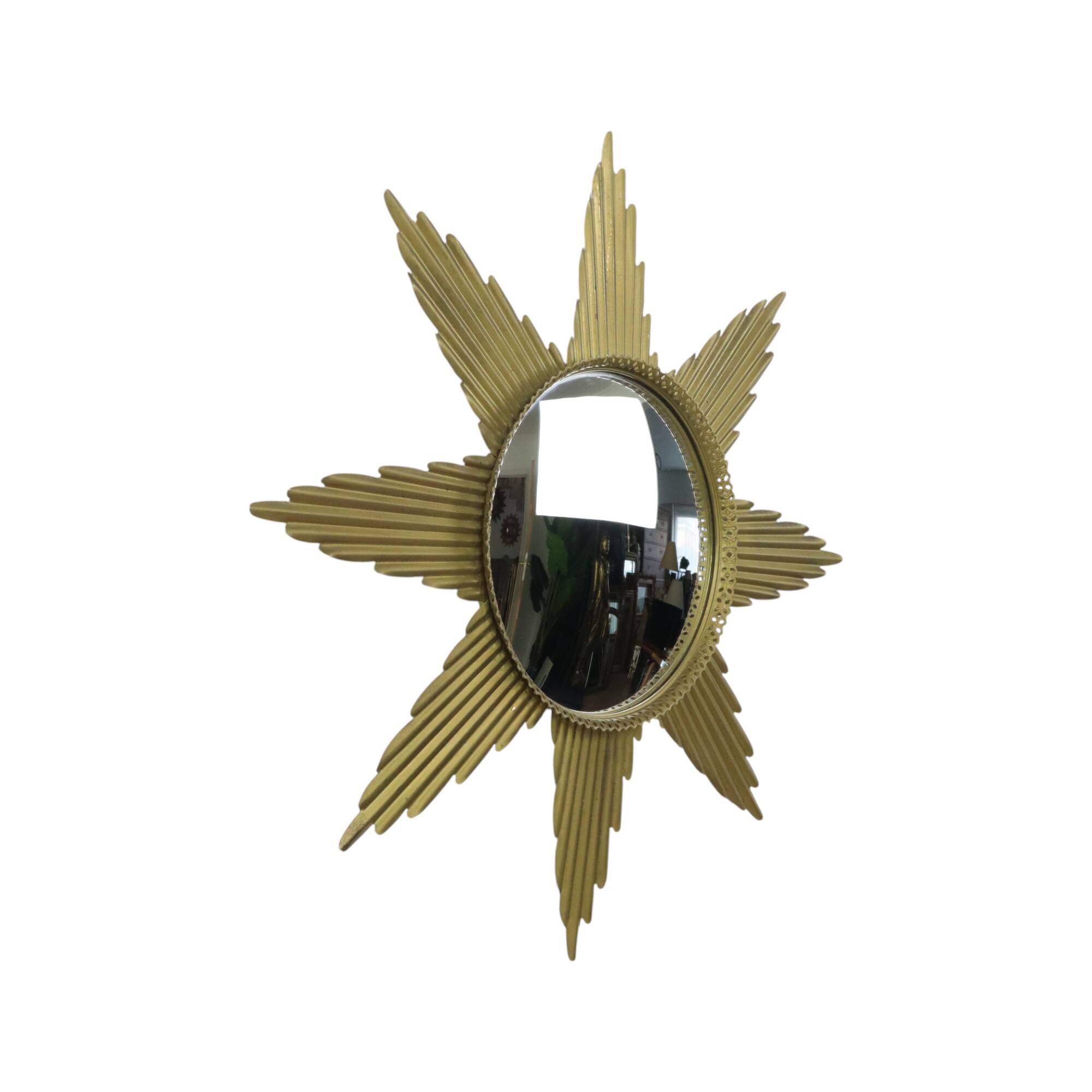Large Starburst Sunburst Mirror Convex Gold Metal