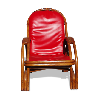 Vintage red chair in rattan and red skai