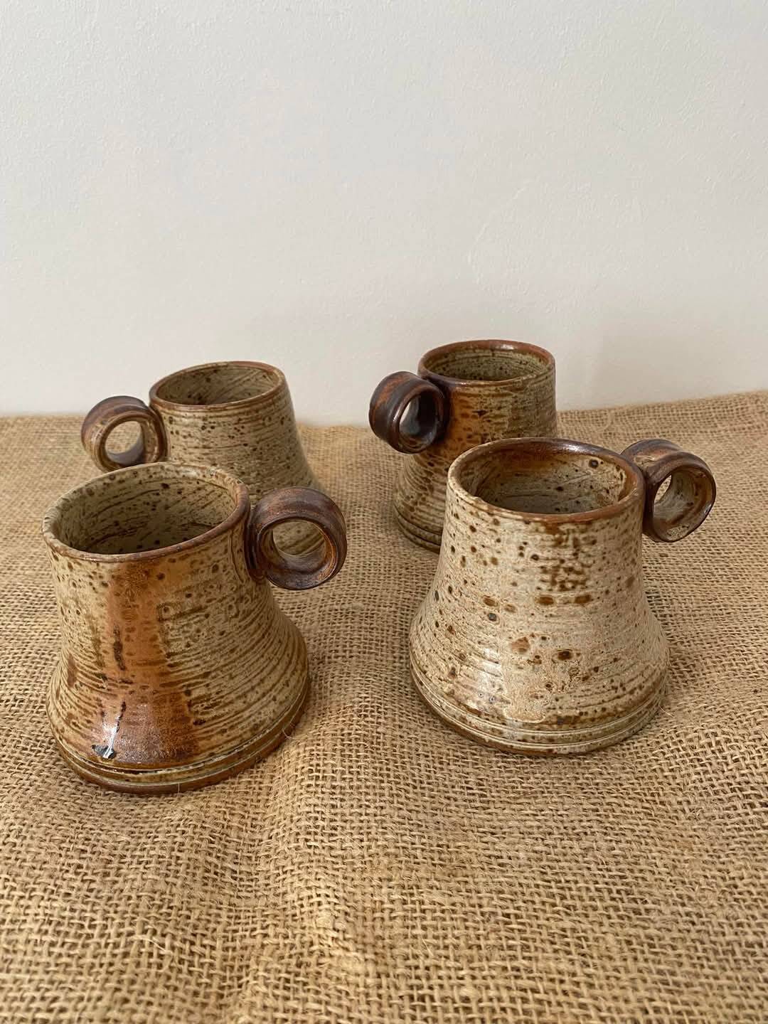 4 pyrite stoneware cups attributed to Jean-Pierre Prudhomme. 1960s.