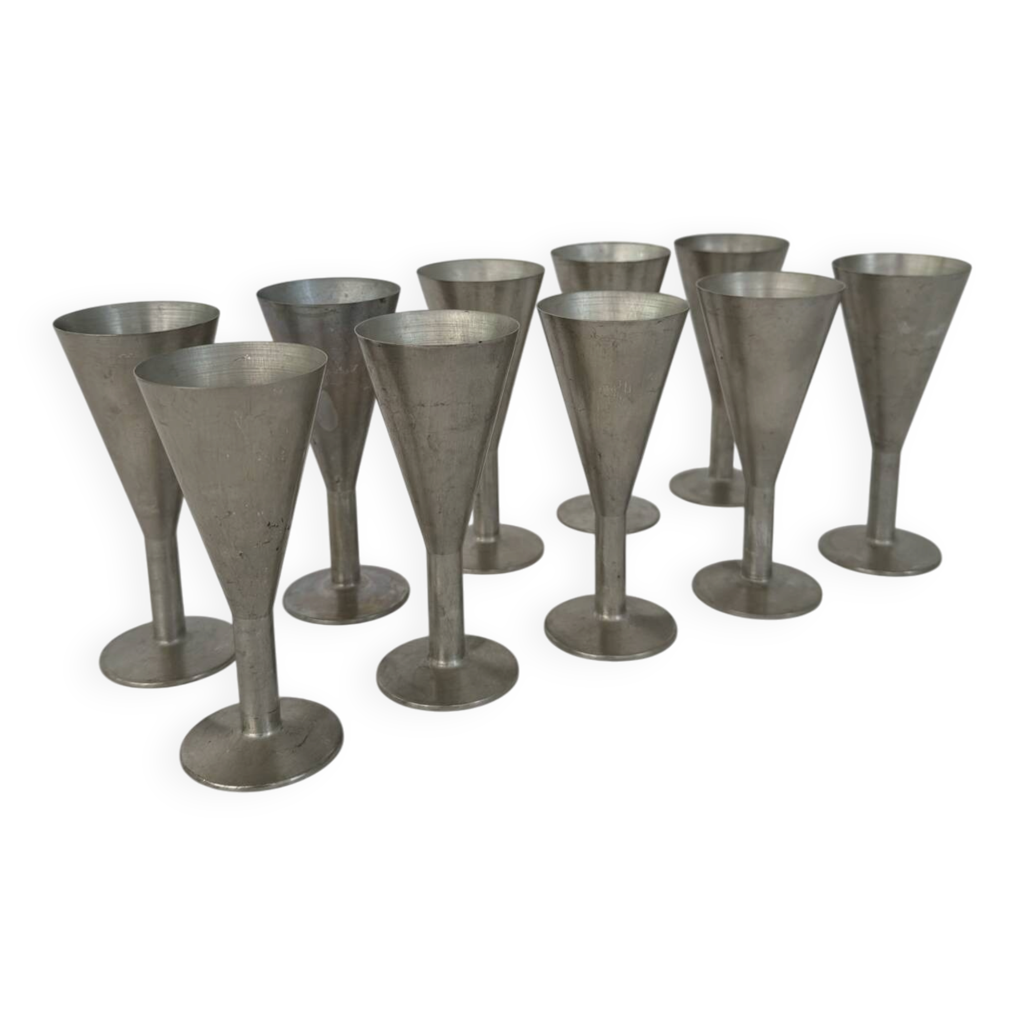 Set of 10 Vintage Minimalist Metal Shot Goblets
