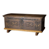 18th-century Scandinavian popular art oak chest with carved panels, dated 1764.
