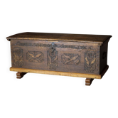 18th-century Scandinavian popular art oak chest with carved panels, dated 1764.