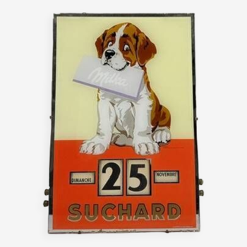 Calendrier perpétuel en vitrophanie pour suchard milka circa 1965