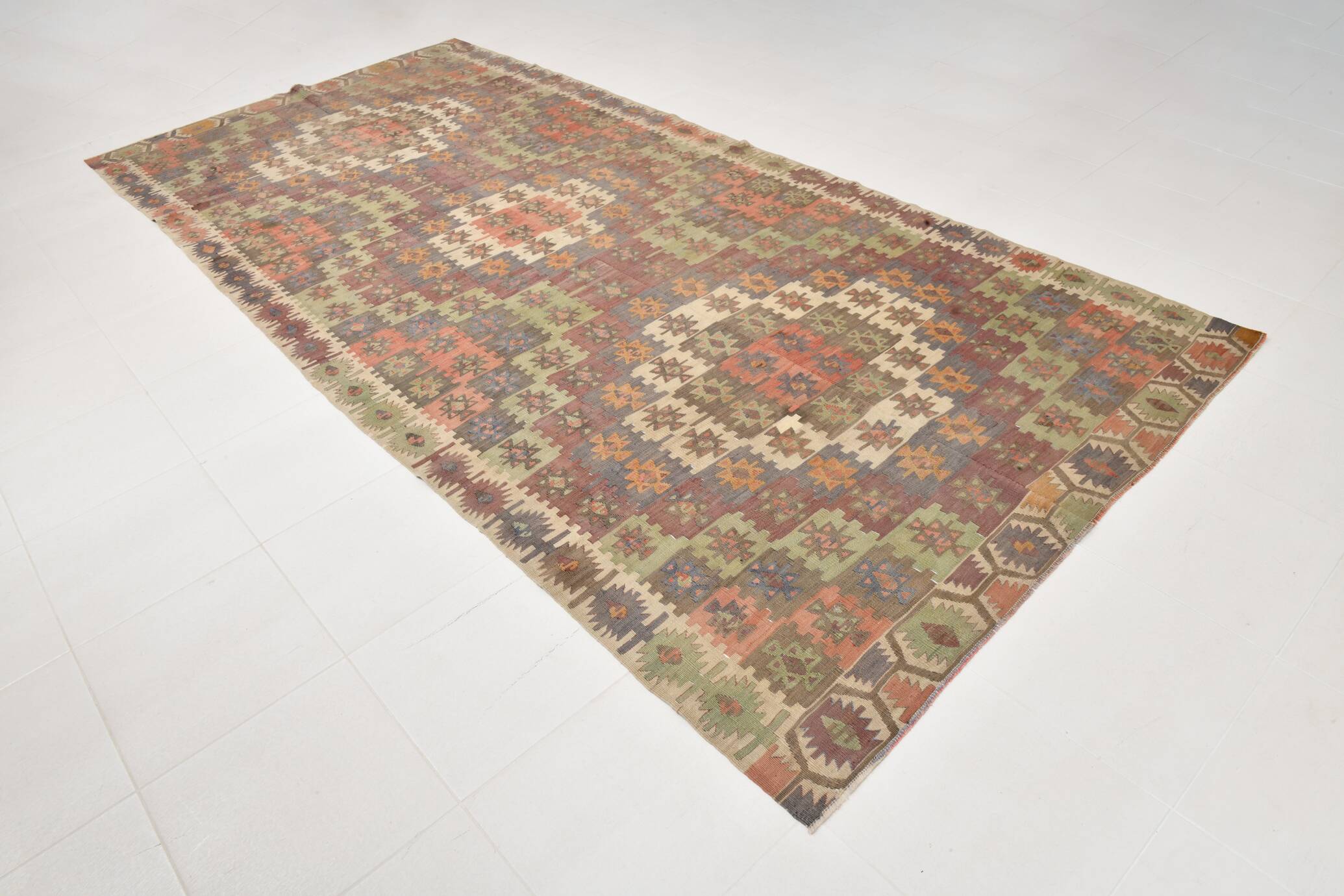 6x13 Rare Size Kilim Rug, Rugged Rug, 180x385Cm Antique Kilim Carpet