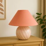 Vintage powder pink ceramic lamp with coral shade