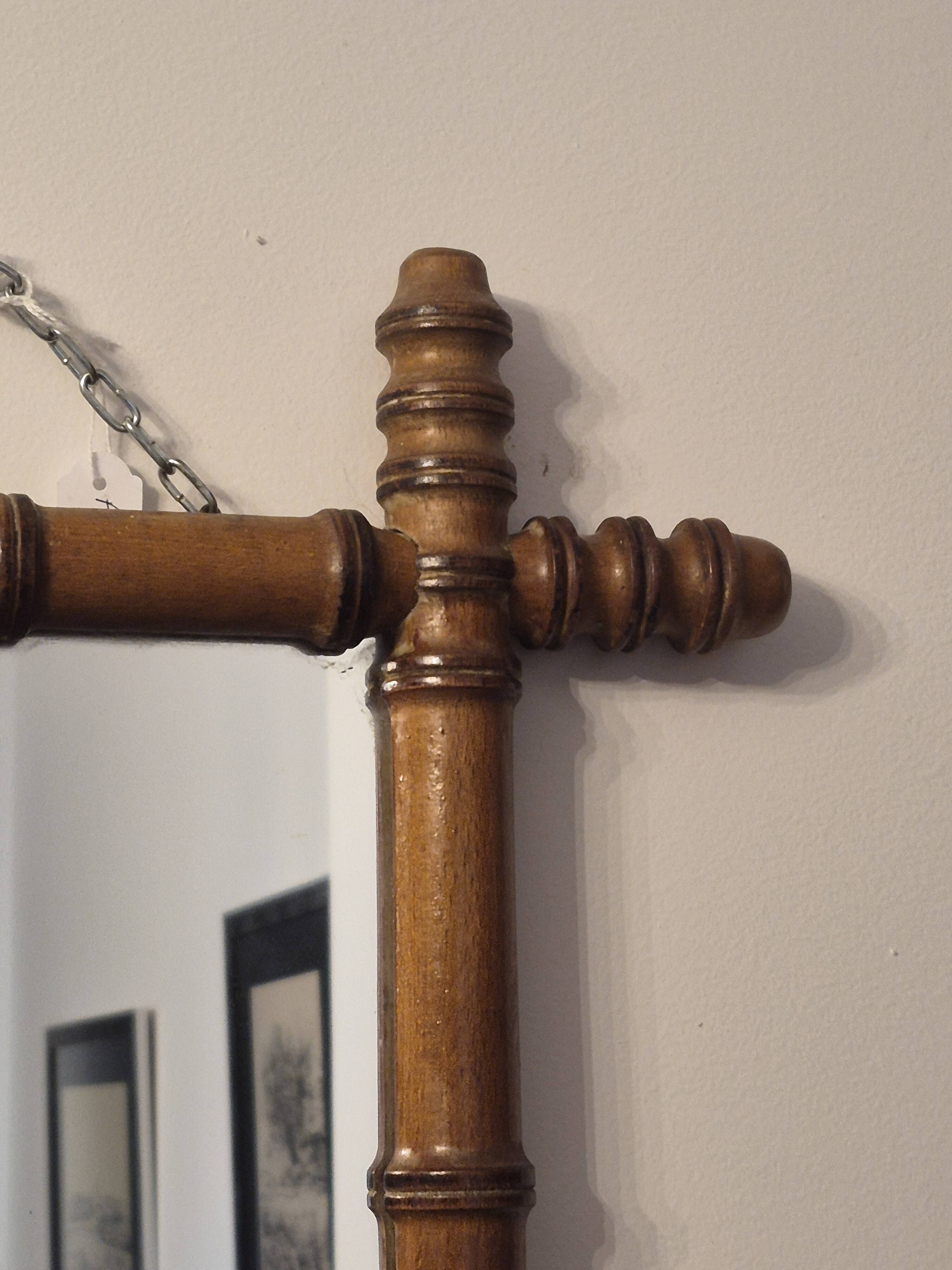 Antique turned wooden mirror in bamboo style, late 19th century A116