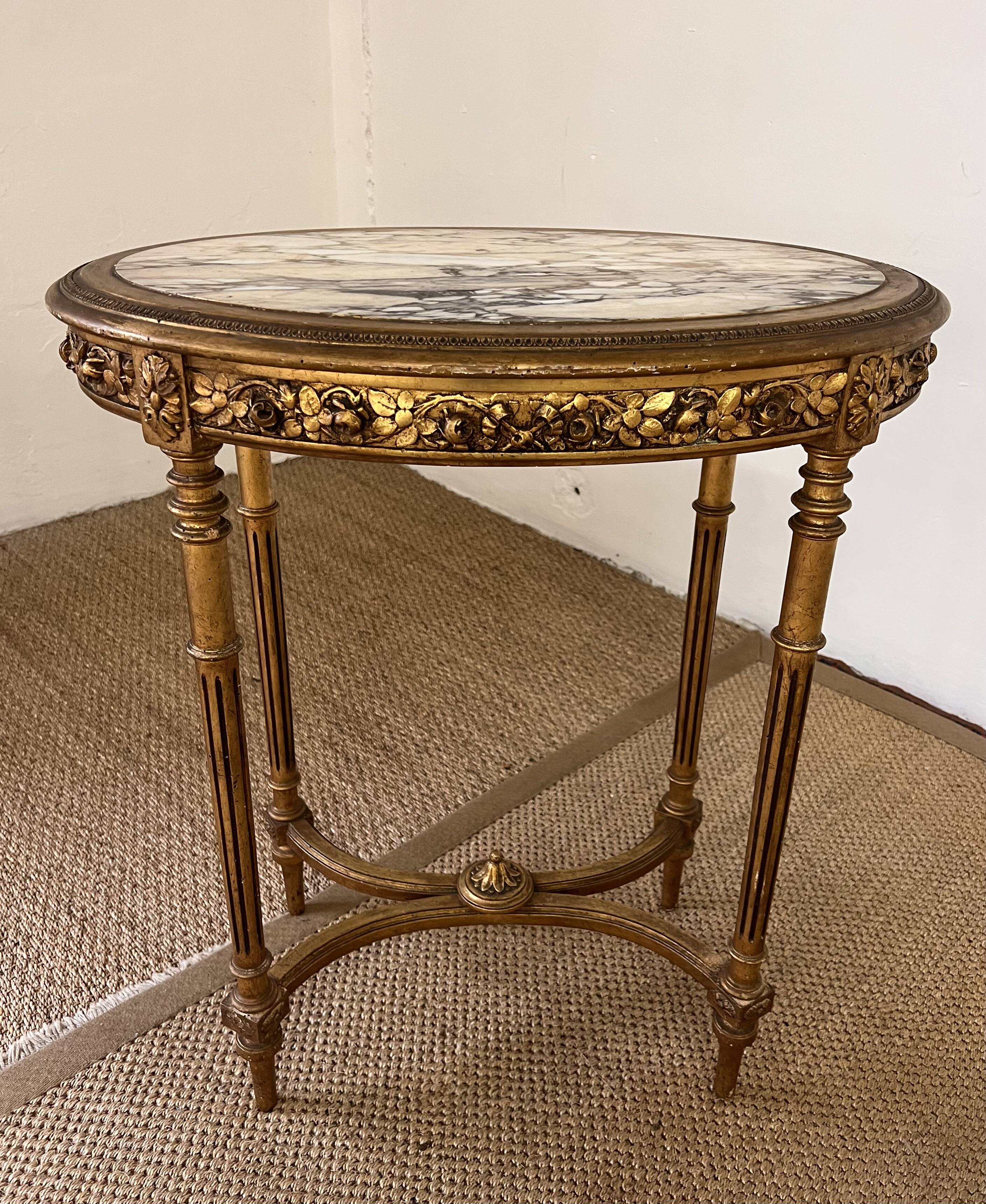 Wooden and marble pedestal table
