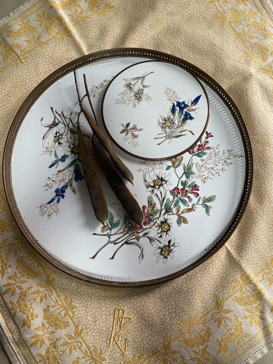 Ancient ceramic platter and bottle coaster