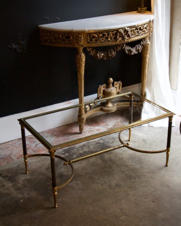 Glass and brass coffee table