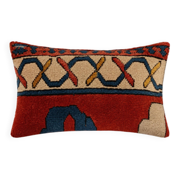 Housse de coussin vintage en tapis à poils longs, motif géométrique turc, 30 x 50 cm