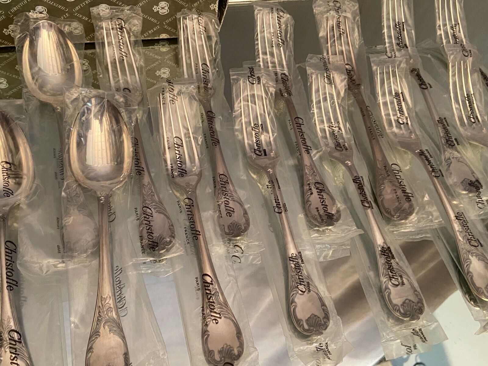 12 large spoons 12 forks silver metal Christofle Marly in blister
