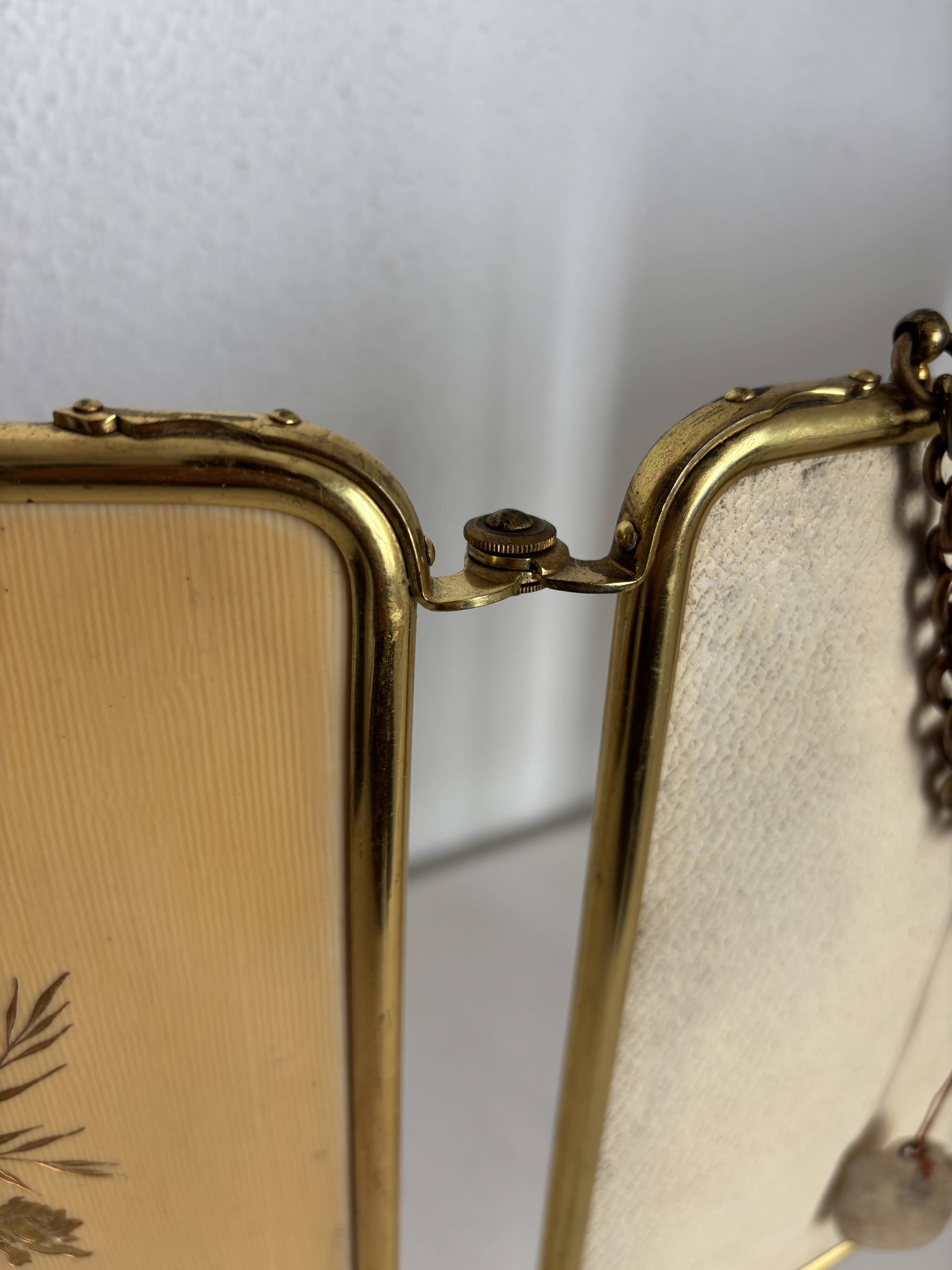 Miroir vintage 1920 triptyque barbier doré fleurs neuf bon marché - 28 x 60