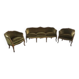 Mid 20th Century Italian Style Armchairs and Sofa in Walnut Wood Carved - 3 Pieces