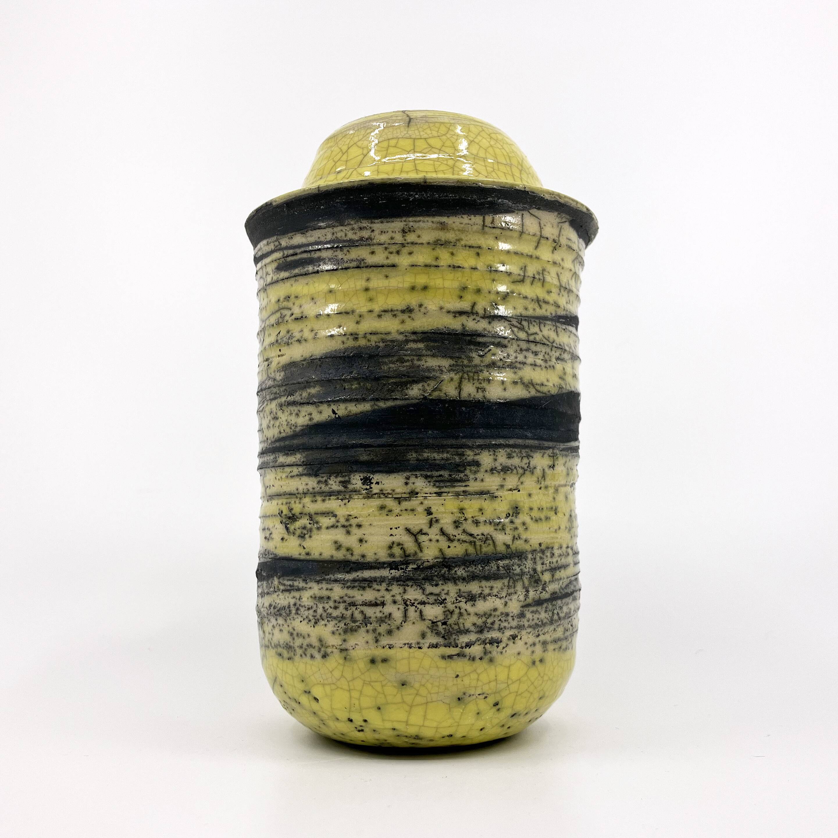 Handmade cracked ceramic vase • 1980s • signed