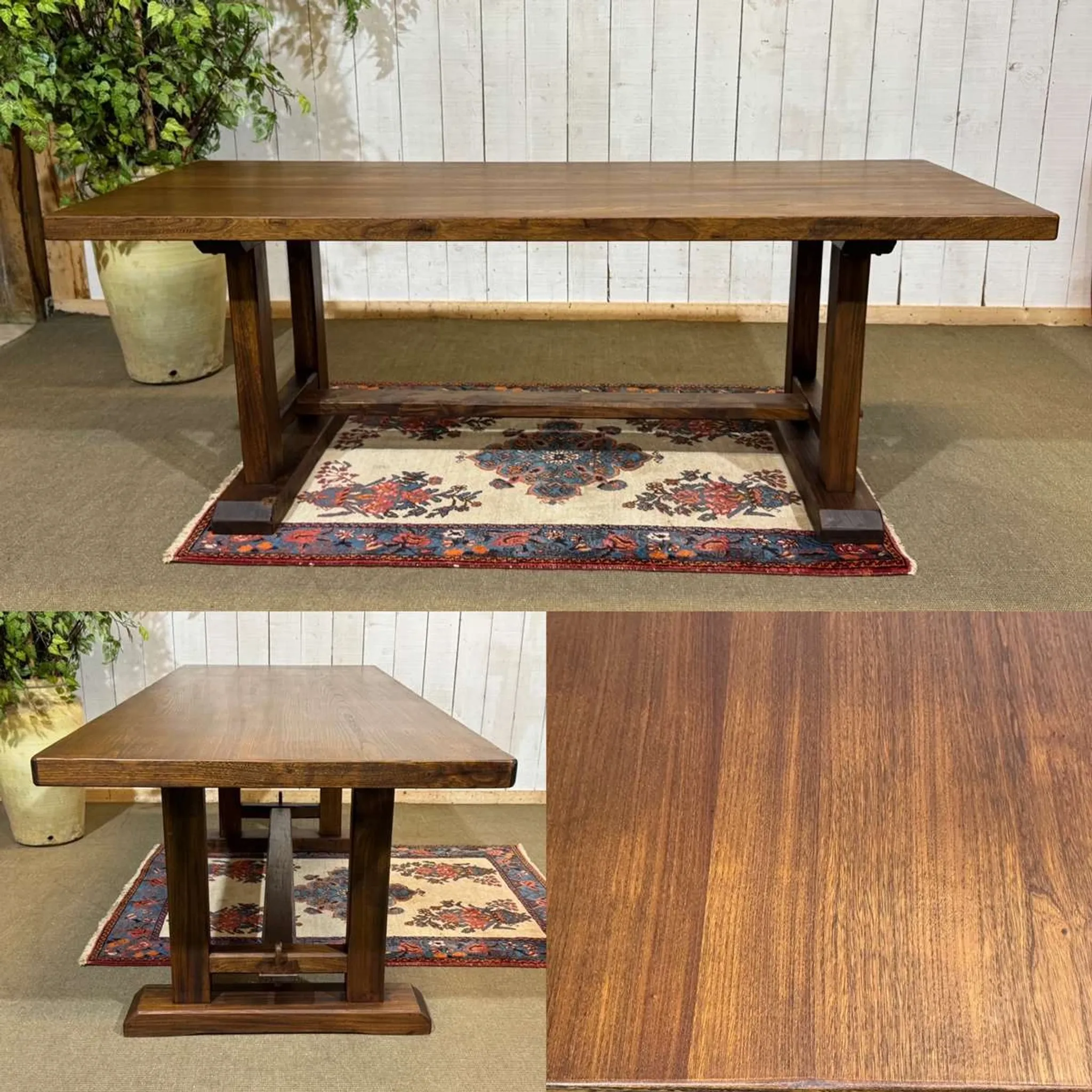 Table style monastère en orme, années 1970