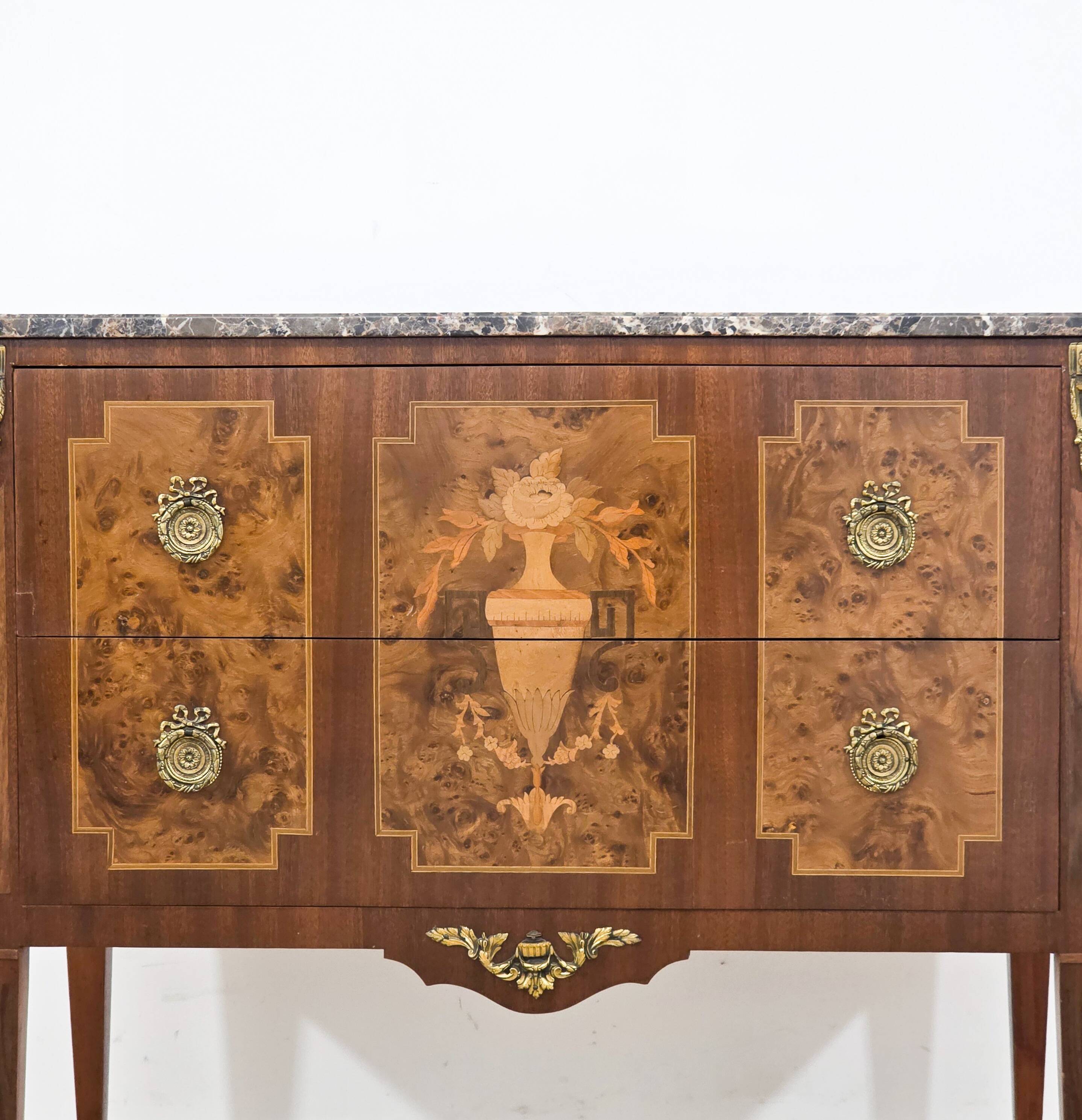 Marquetry commode in Louis XVI style – late 19th century