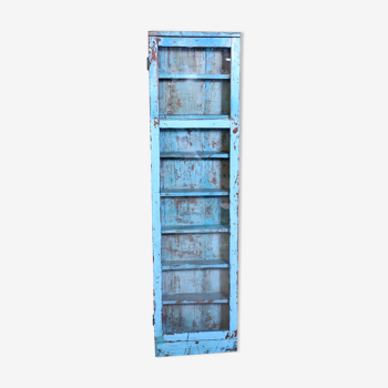 Showcase Burmese teak wall shelf with its original blue patina
