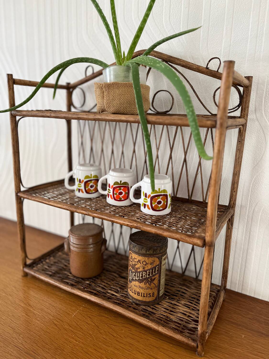 Vintage wicker wall shelf