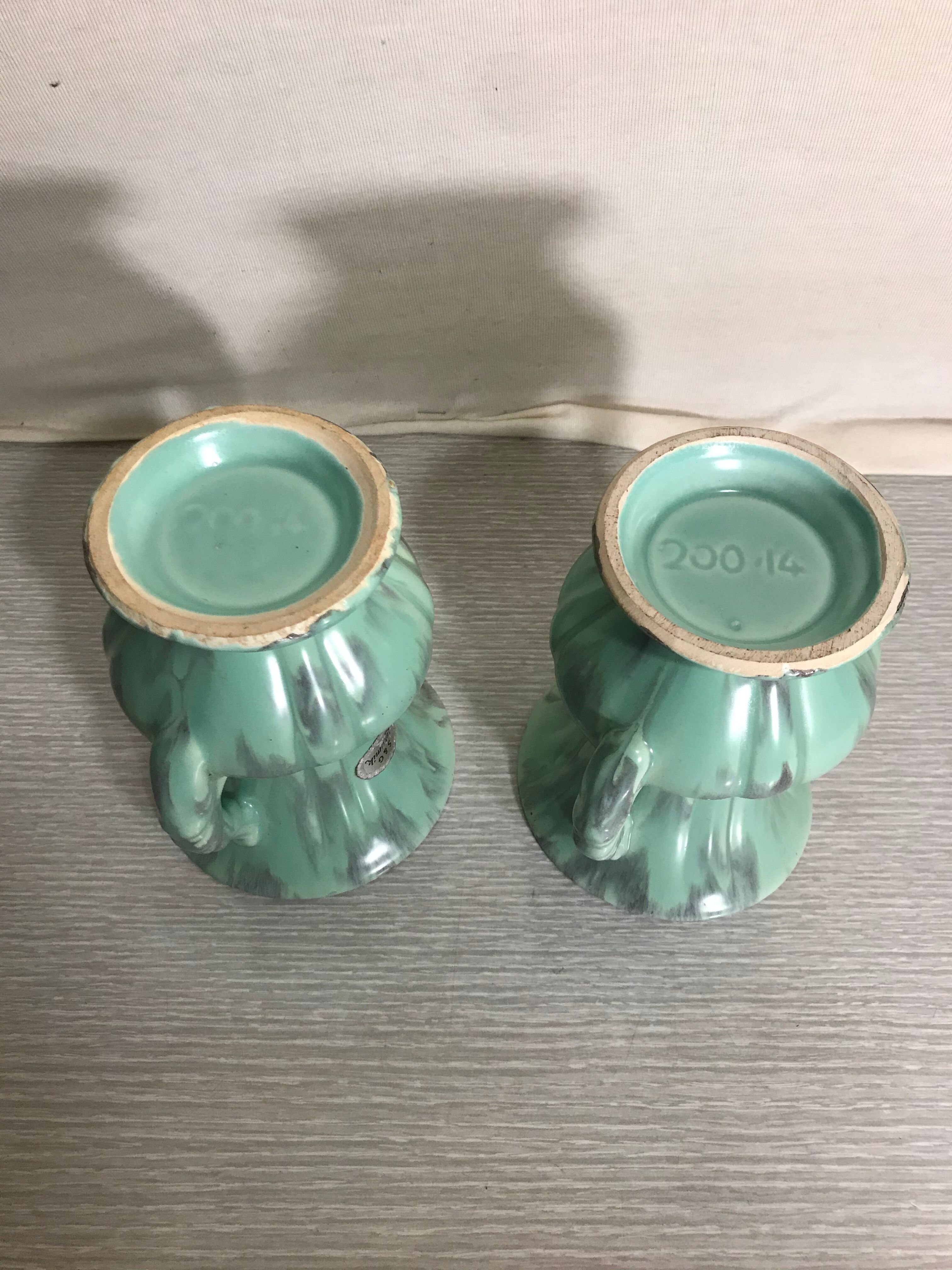 Pair De Vase Old SG KERAMIK - Anse Ceramics Green Coulure - Vintage Grey