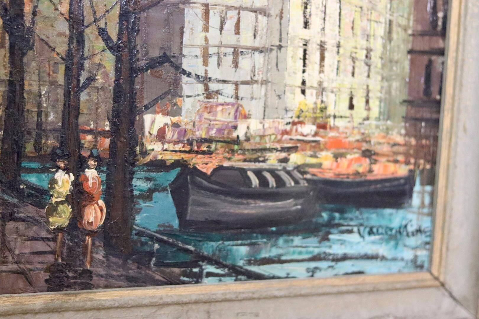 Oil painting on Swedish canvas "City and Canal" by Valentine