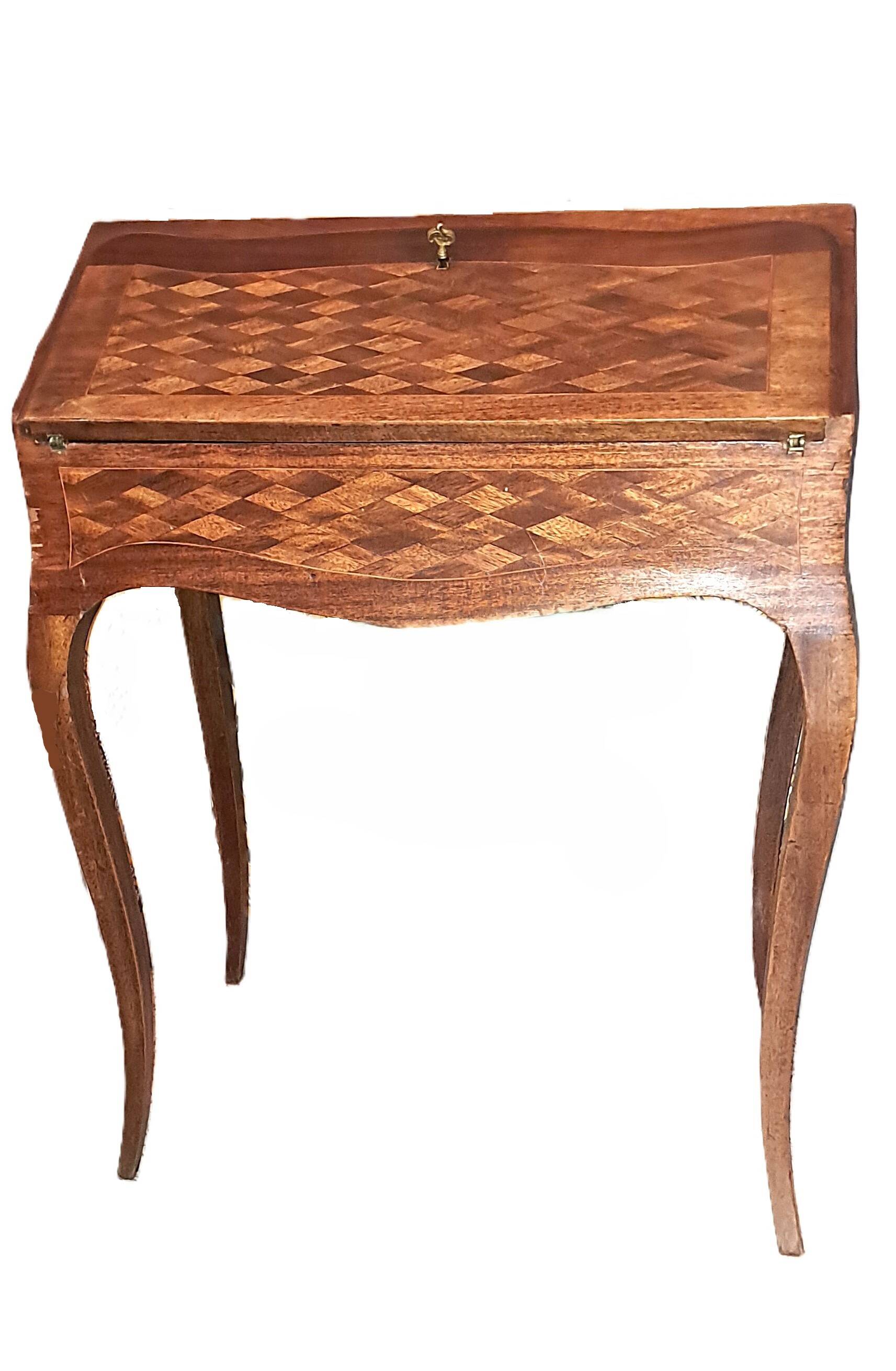Small 19th century Napoleon III style secretary with folding top and marquetry