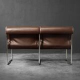 Two-seater canapé in steel and brown faux leather, Germany 1970.