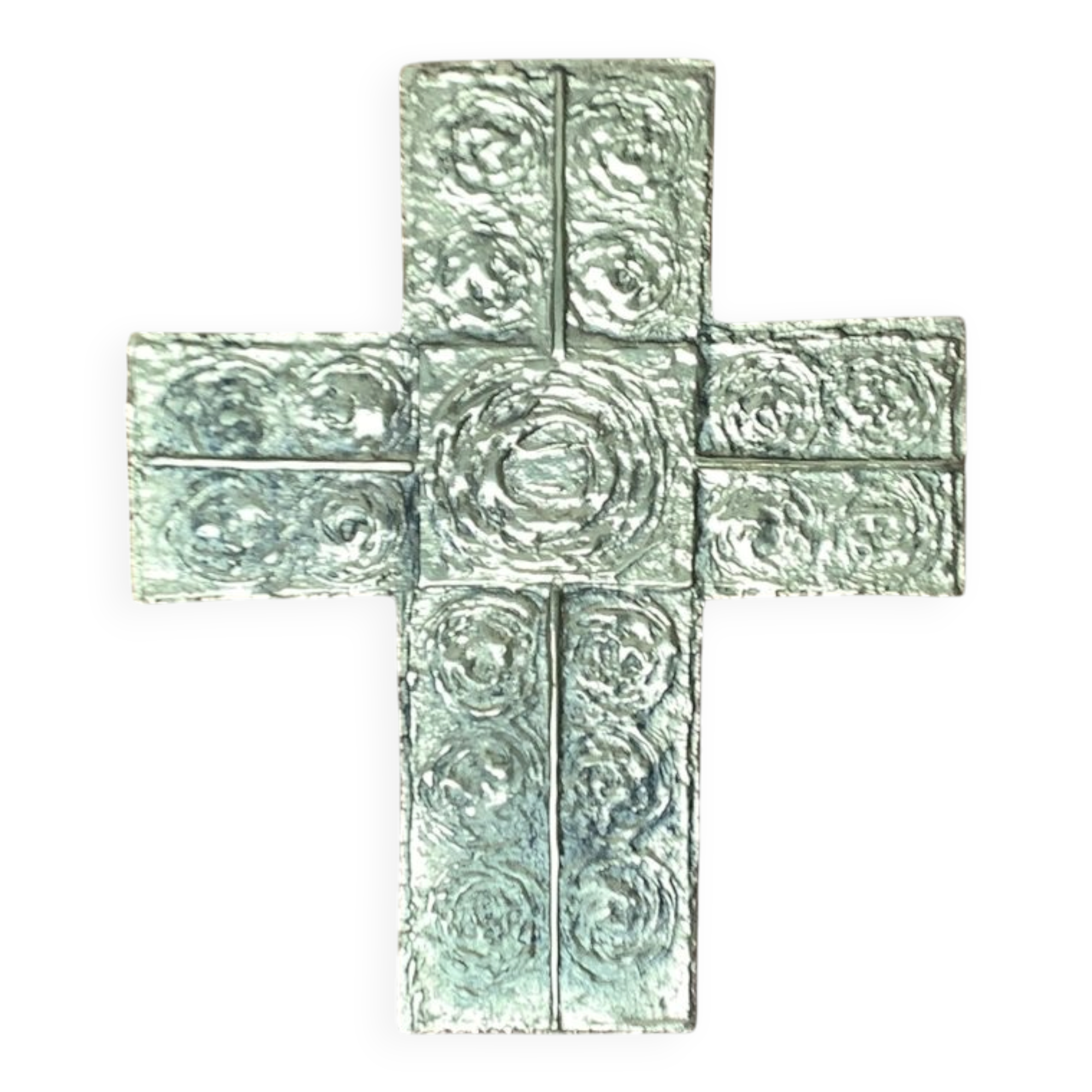 Brutalist metal sacred cross sculpture from the mid-century, 1960s.