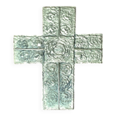 Brutalist metal sacred cross sculpture from the mid-century, 1960s.