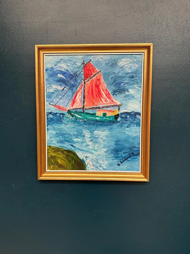 Original Swedish Oil on Panel – “Sailboat on the Water” by U. Ekshard – Signed – Dated 1971 – Vintage & Framed