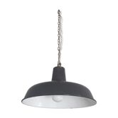 Suspension industrielle en tôle émaillée gris sombre et blanc ø 35 cm -1950