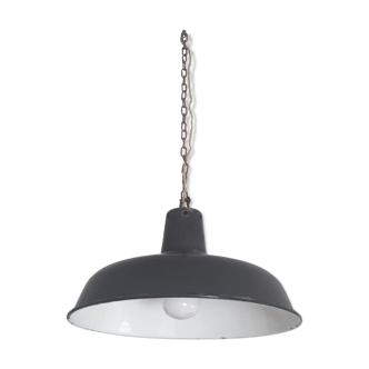 Industrial suspension - Enamelled sheet Dark grey and white - Ø 35 cm -1950