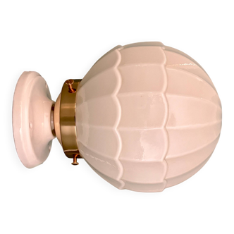 Vintage globe wall or ceiling light in white opaline.