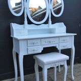 Cabinet desk dressing table white lacquered wood romantic style triptych mirror chic