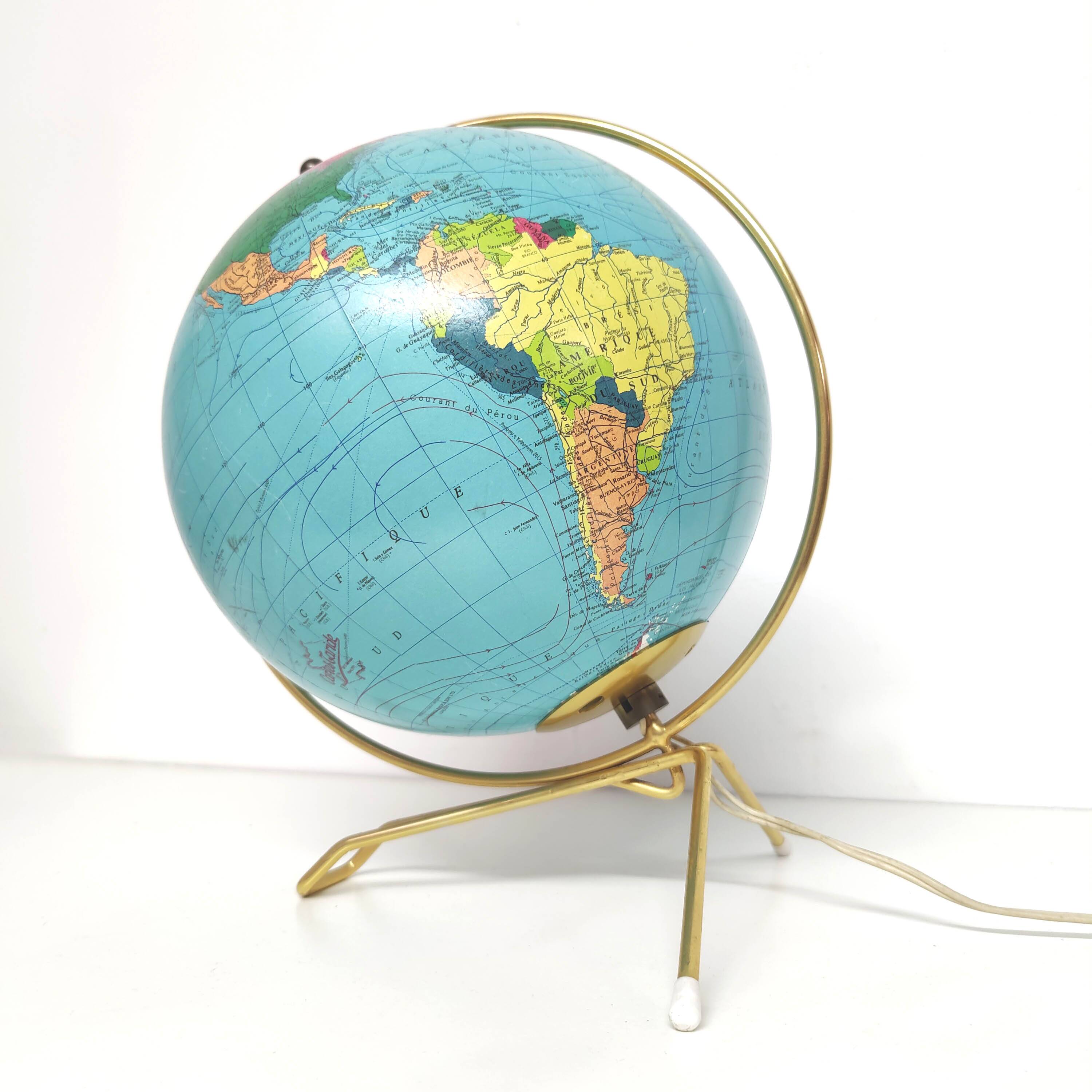 Luminous globe Taride 1970 golden tripod foot