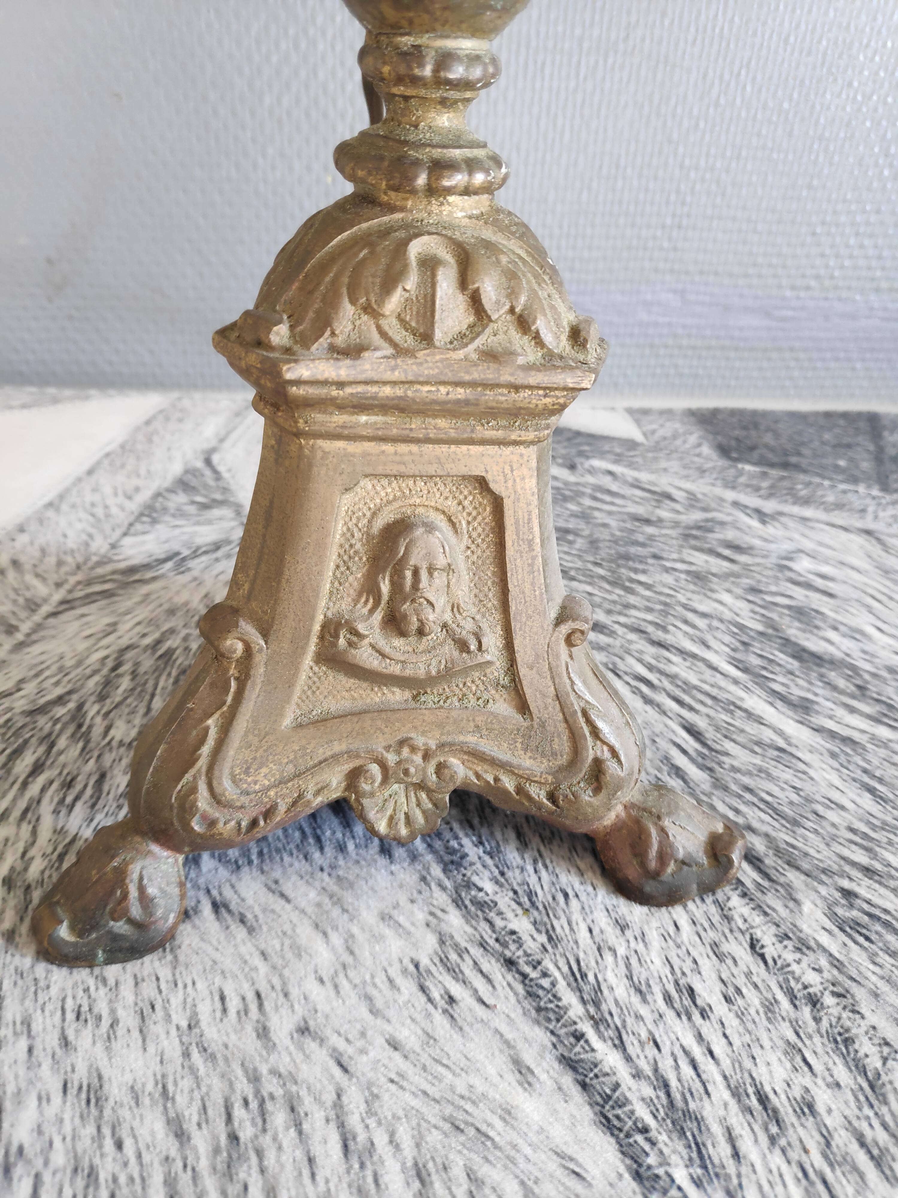 Old brass foot lamp and period lampshade