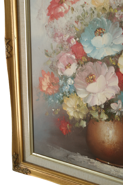 Tableau of a bouquet of flowers in pastel tones signed by Frederick.