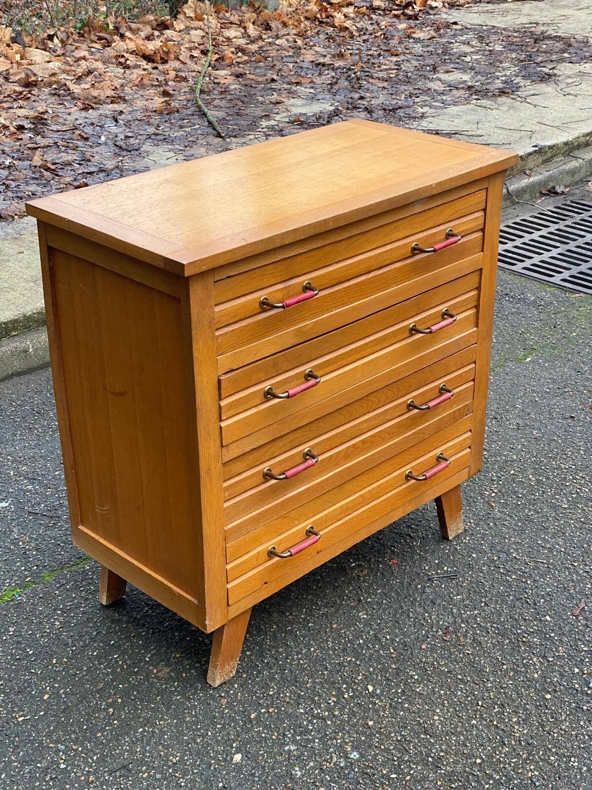 Scandinavian chest of drawers with compass legs, oak, 1950