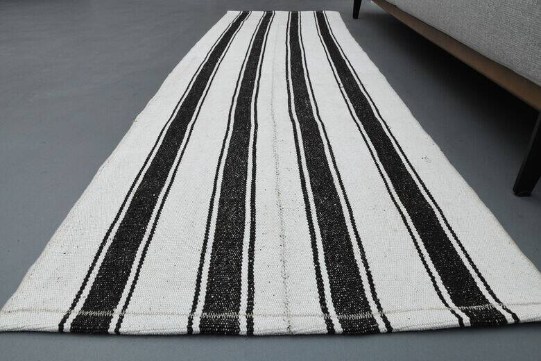 Black and white striped kilim rug 60 x 213 cm