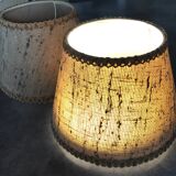 Pair of vintage burlap and braid lampshades