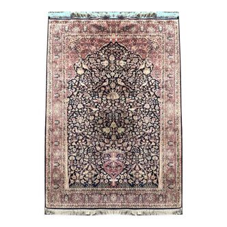 Tapis d'orient inde kashmir soie 1.25x 1.85 mètres