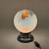 Italian Glass Lamp with Orange Details and Chrome Base, 1970s