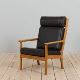 Hans Wegner GE 265 armchair  for Getama in Oak & Black Leather, Denmark