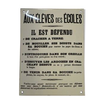 Plaque émaillée "aux élèves des écoles ..."