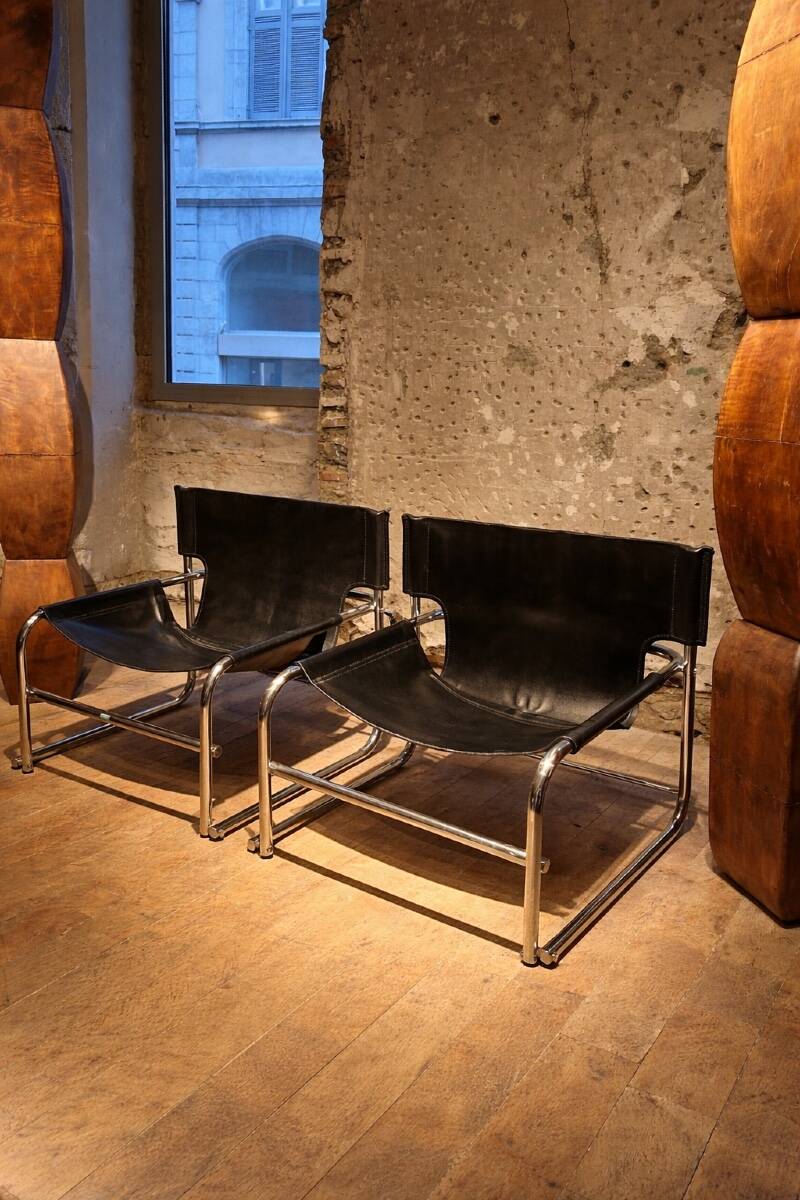 Pair of black leather armchairs T1 by Rodney Kinsman for Bieffeplast, 1967