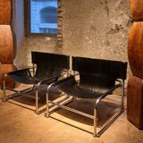 Pair of black leather armchairs T1 by Rodney Kinsman for Bieffeplast, 1967