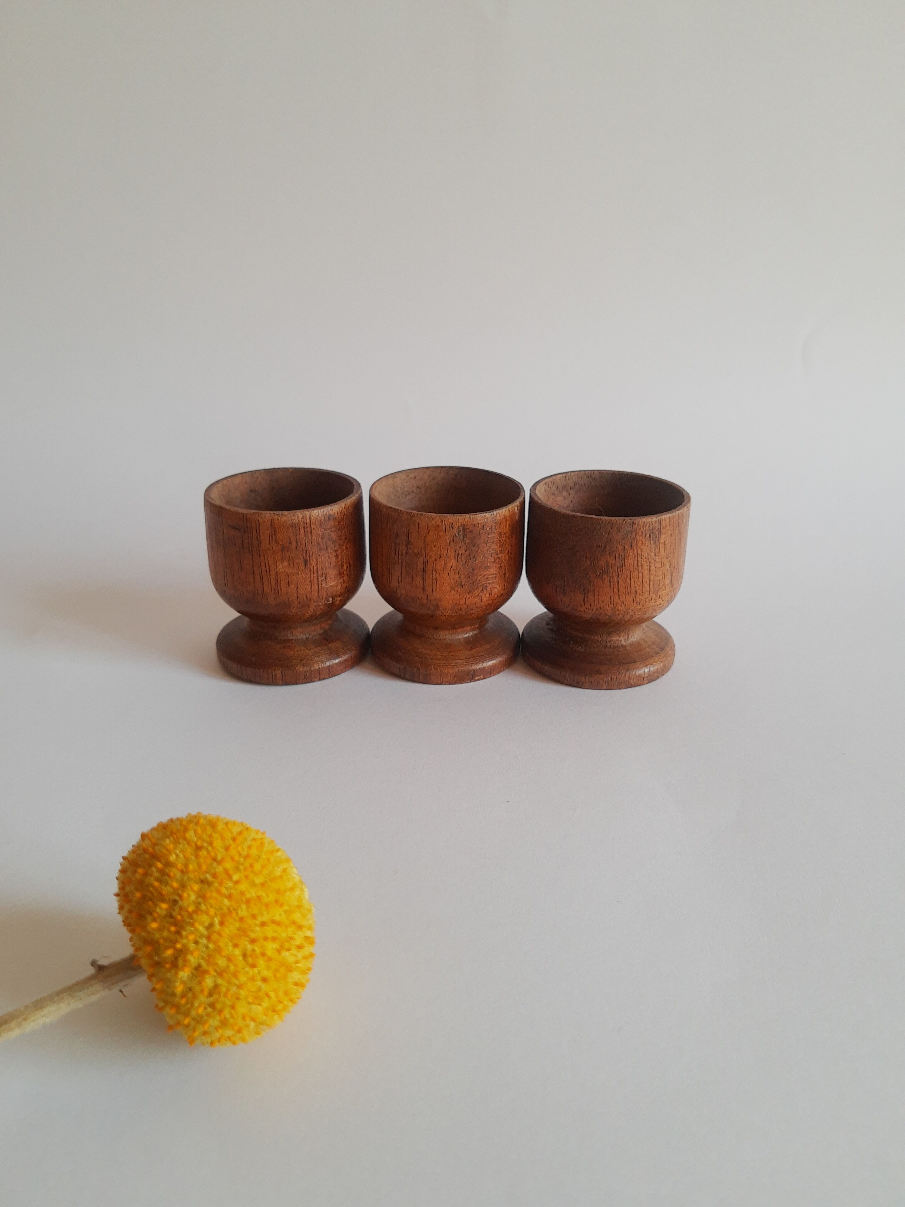 Set of 3 vintage wooden egg cups