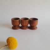 Set of 3 vintage wooden egg cups