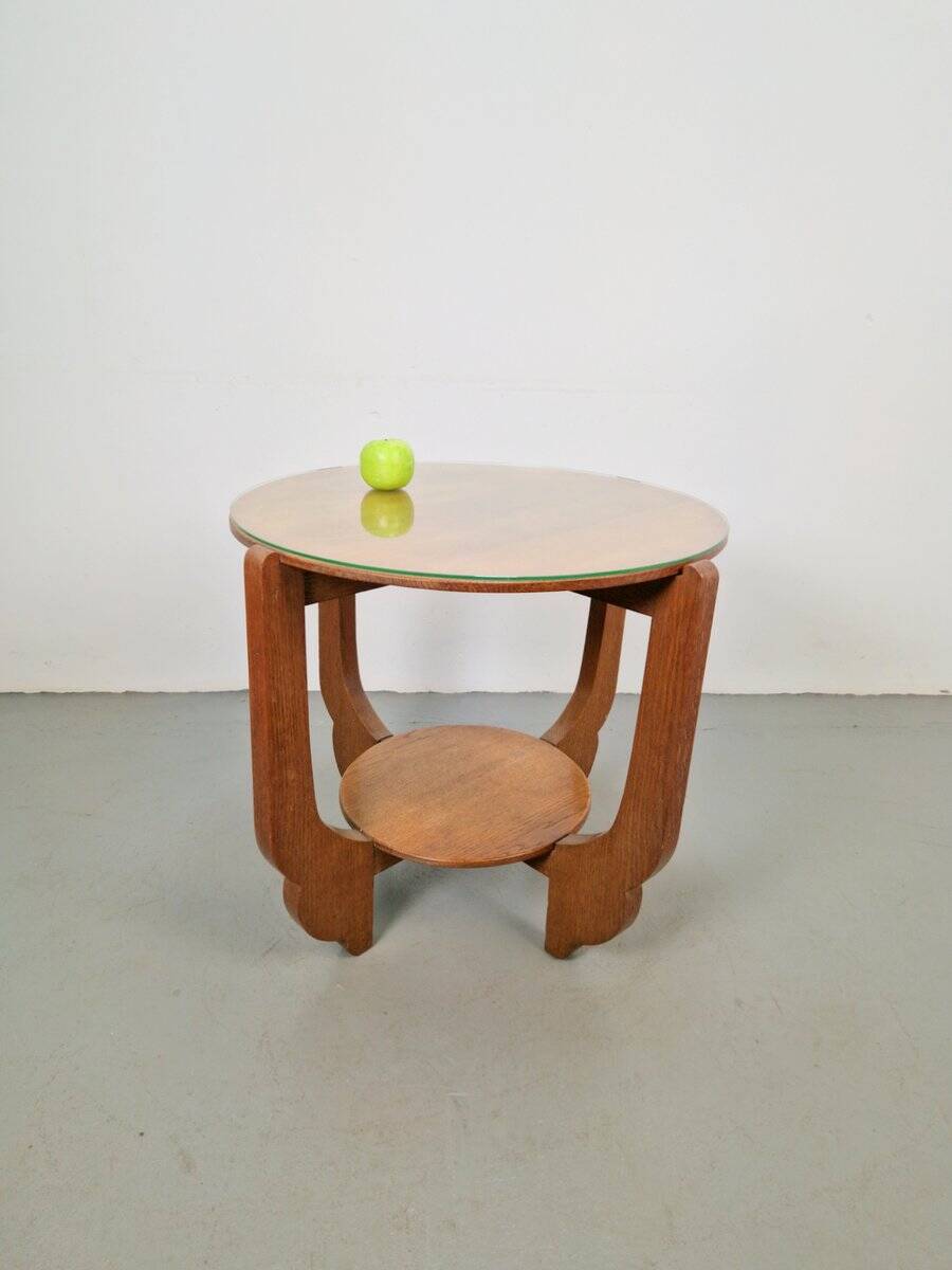 Table d'appoint en chêne rond de style Art Déco, années 1930