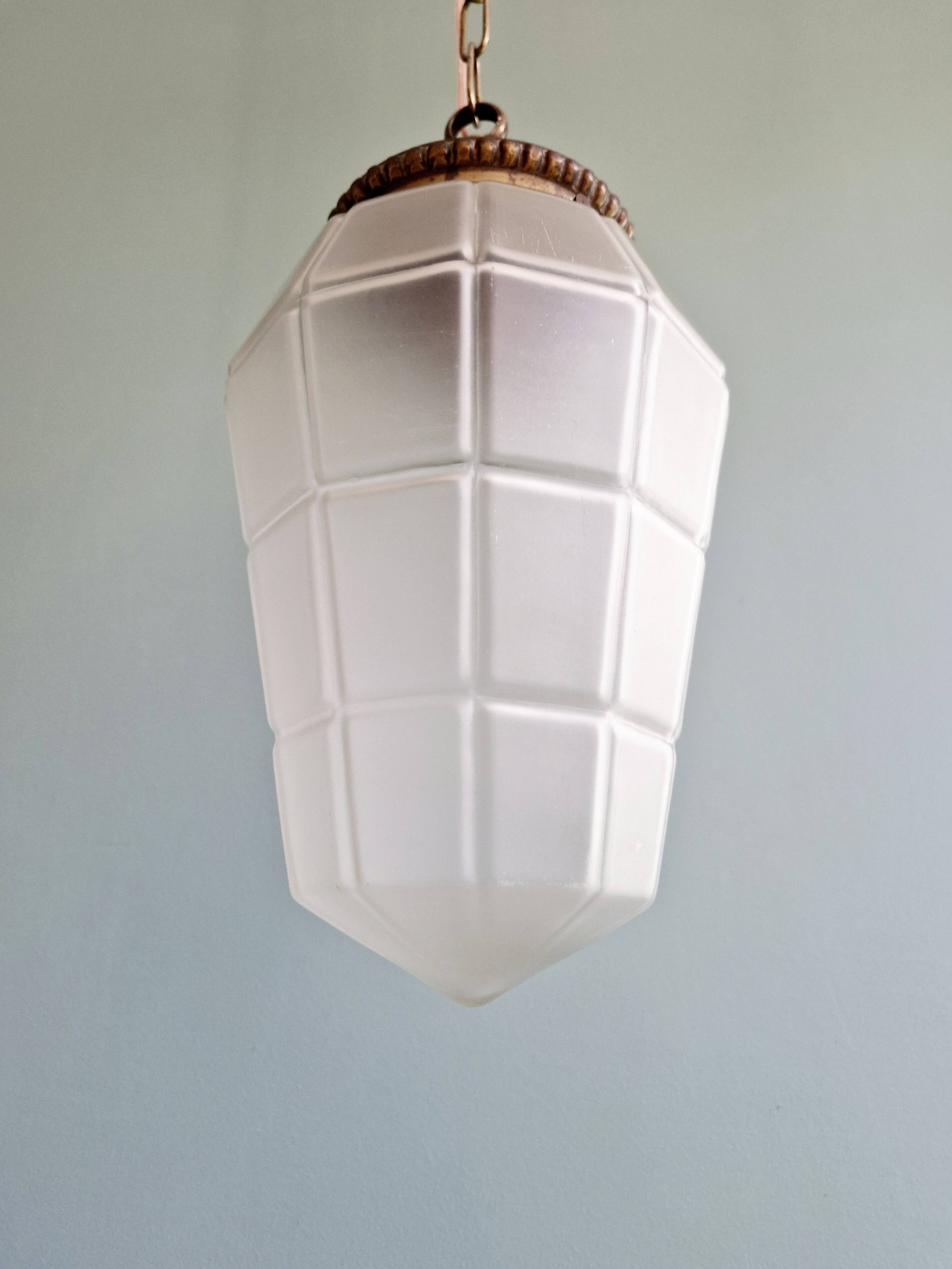 Art Deco pendant light in faceted satin glass, 1920s