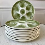 Set of 9 plates of green oysters moulin des loups 50s